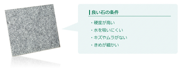 硬度が高い、水を吸いにくい、キズやムラがない、きめが細かい