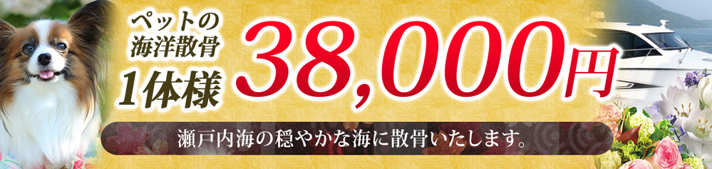 ペットの海洋散骨 1体様 38,000円 瀬戸内海の穏やかな海に散骨いたします。